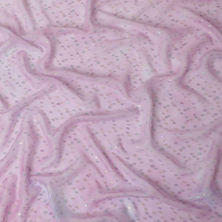 Lavender pink premium pure silk chiffon fabric with multicolor metallic lurex in dot design-D10423 Regal Fabrics