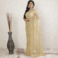 Gold Premium pure metallic French chantilly saree lace having stone work in floral design-D13515 Regal Fabrics