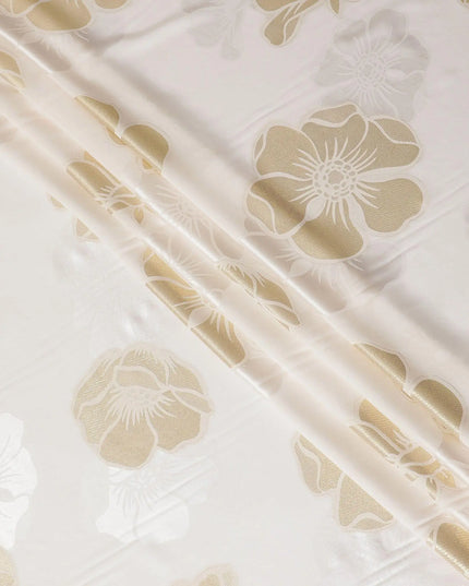 Off white premium pure silk crepe fabric with gold metallic lurex in floral design-D13707 Regal Fabrics