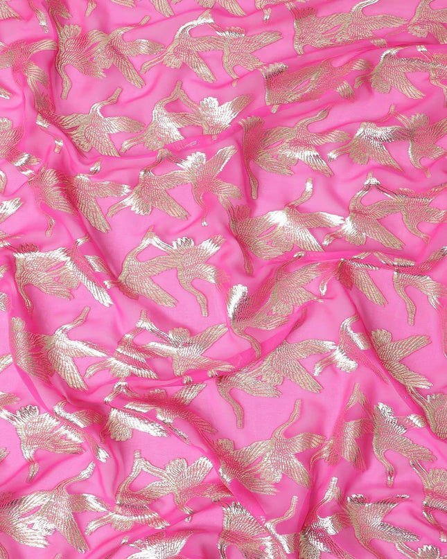 قماش شيفون من الحرير الخالص باللون الفوشيا باللون الوردي مع لوريكس معدني ذهبي بتصميم فاخر - D10533