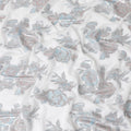 Off white premium pure silk chiffon fabric with silver, baby blue and copper metallic lurex in floral design-D11496