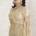 Gold Premium pure metallic French chantilly saree lace having stone work in floral design-D13516 Regal Fabrics