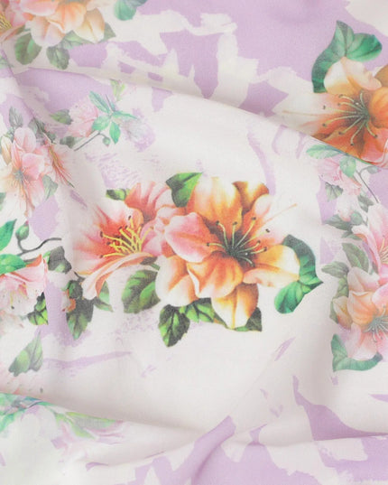 Off white Italian cotton voile fabric with Paris green, light lavender, carnation pink and black print in floral design-D6384 Regal Fabrics