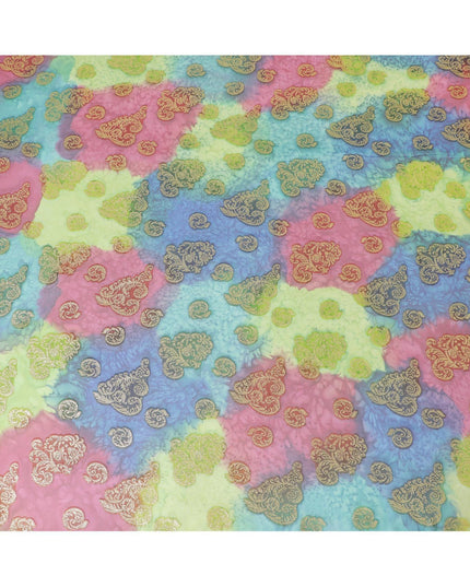 قماش شيفون حريري فرنسي (فرنساوي) فاخر متعدد الألوان مع لوركس معدني ذهبي بتصميم زهور-D14014