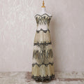 Gold nylon tulle fabric with same tone, black embroidery having stone work in fancy design-D14710 Regal Fabrics
