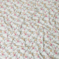 Tea green sustainable Tencel rayon fabric with sandy brown, olive green, off white and taffy pink print in floral design-D10651