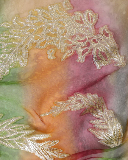 قماش شيفون حريري نقي فاخر متعدد الألوان مع لوركس معدني ذهبي بتصميم زهور-D14238