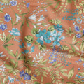 Copper brown cotton lawn fabric with multicolor print in floral design-D15220