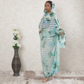 Multicolor Premium synthetic chiffon thobe with gold metallic foil print in stripe design-D14389 Regal Fabrics