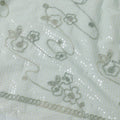 Teal Green georgette fabric with same color appliques and see through laminates in abstract design