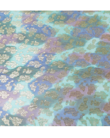 قماش شيفون حريري فرنسي (فرنساوي) فاخر متعدد الألوان مع لوركس معدني ذهبي بتصميم زهور-D14008