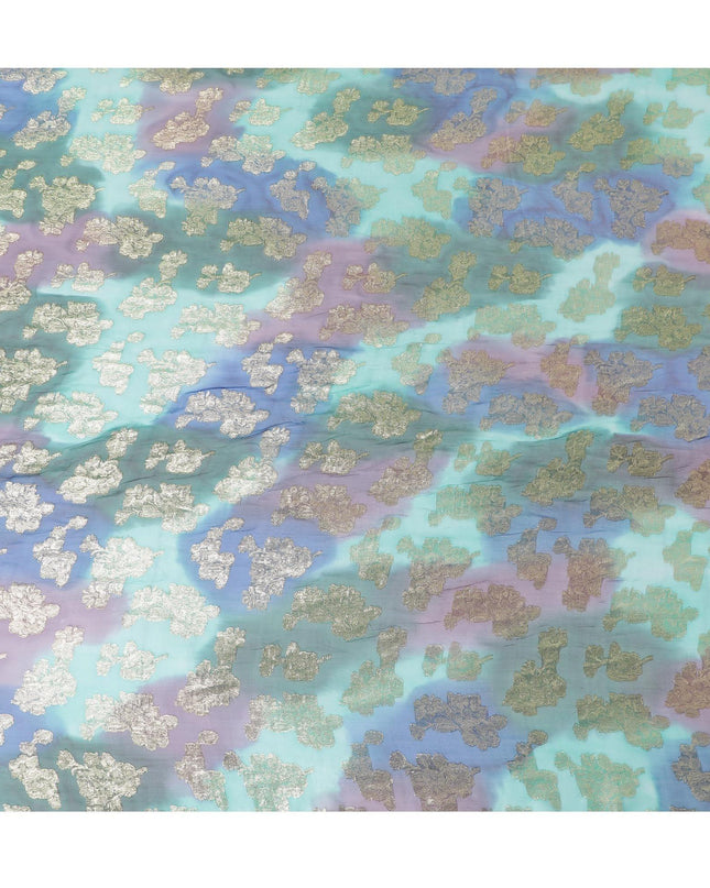 قماش شيفون حريري فرنسي (فرنساوي) فاخر متعدد الألوان مع لوركس معدني ذهبي بتصميم زهور-D14008