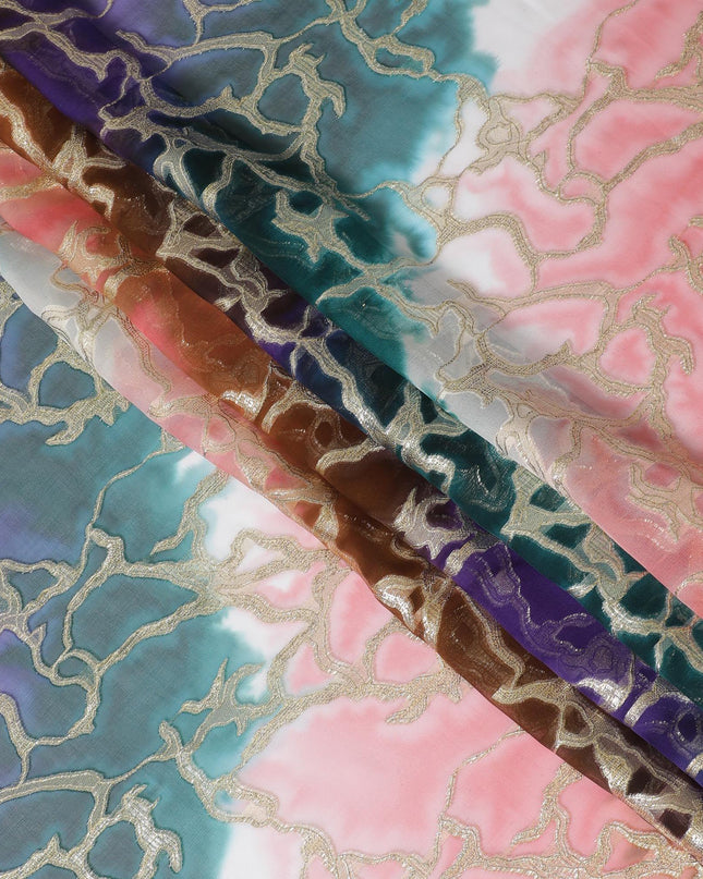 شيفون من الحرير الخالص متعدد الألوان مع لوريكس معدني ذهبي بتصميم تجريدي -D11367