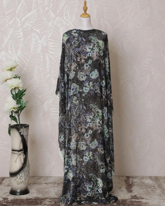 Multicolor Premium pure silk blended velvet makmal dirac fabric having stone work in floral design-D14888 Regal Fabrics