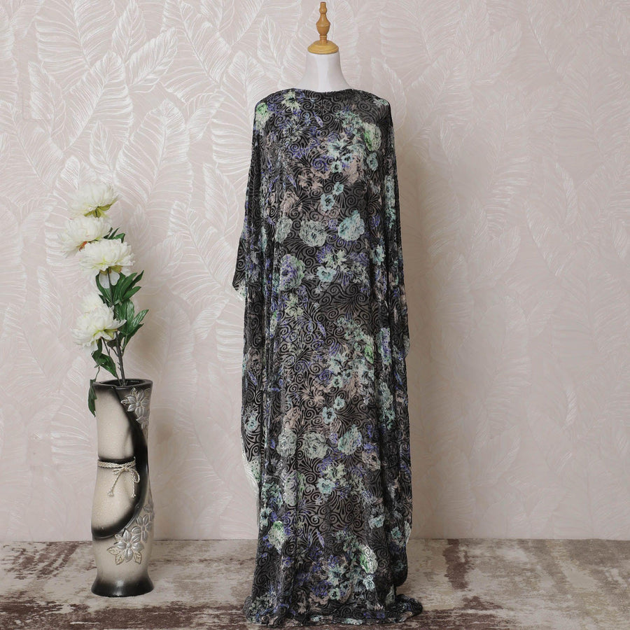 Multicolor Premium pure silk blended velvet makmal dirac fabric having stone work in floral design-D14888