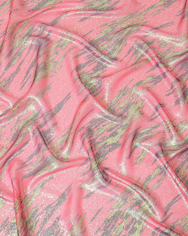 قماش شيفون من الحرير الخالص باللون الوردي مع لوركس معدني أخضر وأسود بتصميم فاخر-D8978