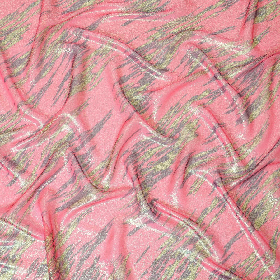 قماش شيفون من الحرير الخالص باللون الوردي مع لوركس معدني أخضر وأسود بتصميم فاخر-D8978