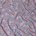 Lavender viscose crepe fabric with sage green, baby pink and light lilac print in floral design-D15651