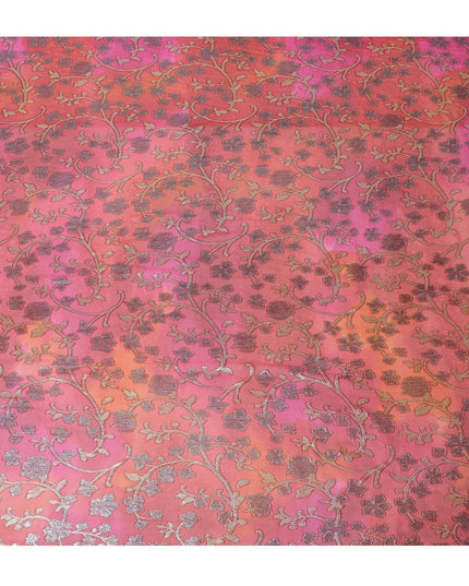 قماش الشيفون الحريري الخالص الفاخر باللون الأحمر القرمزي مع اللوريكس المعدني الذهبي بتصميم الأزهار -D12539