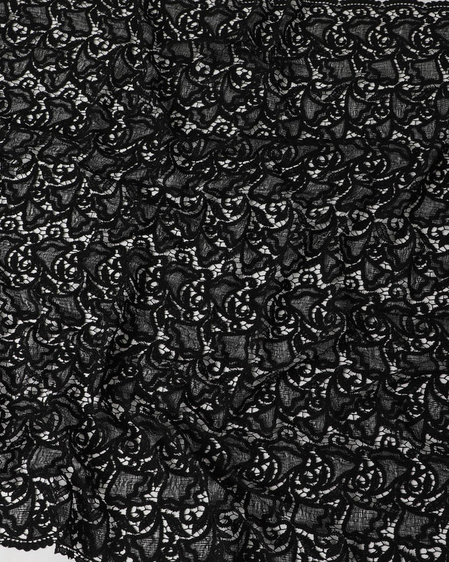 Black guipure lace fabric in fancy design-D6047
