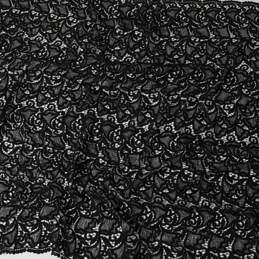 قماش دانتيل غيبور أسود بتصميم فاخر-D6047