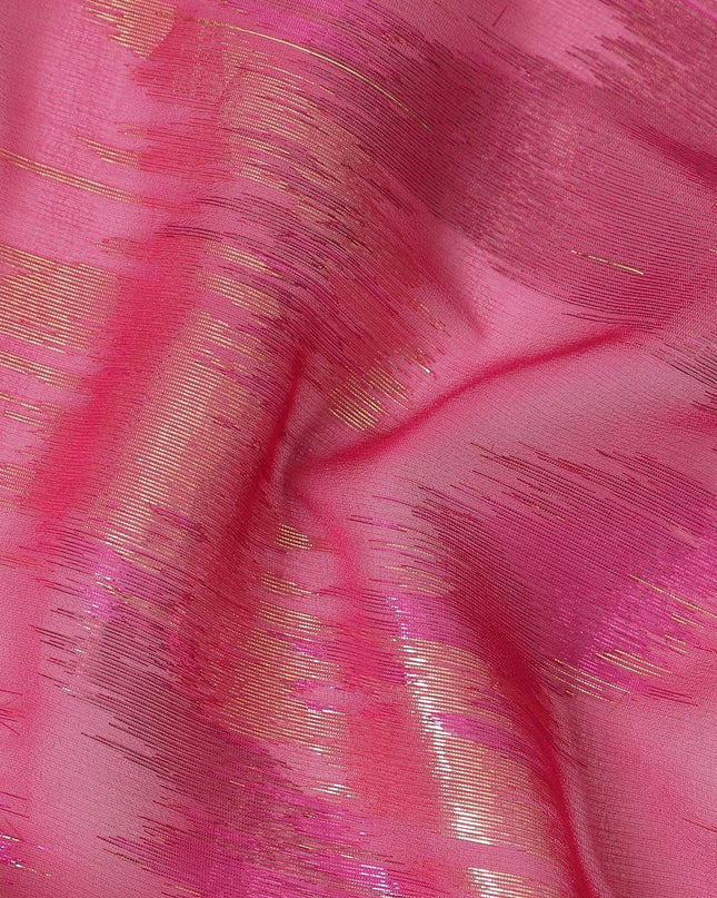 قماش شيفون من الحرير الخالص الفاخر باللون الوردي الأرجواني مع لوريكس معدني ذهبي ووردي بتصميم تجريدي-D12319