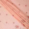Peach cotton voile fabric with hot pink and sage green embroidery in floral design-D12465