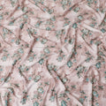 Off white synthetic crepe fabric with pale brown and turquoise green print having stone work in floral design-D15305 - Regal Fabrics