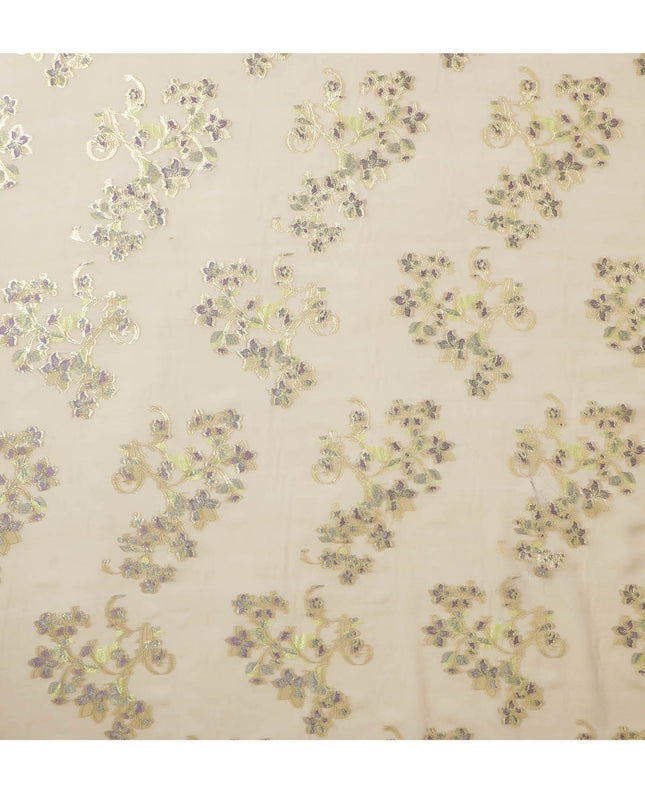 قماش من الشيفون الحريري الخالص الفاخر بلونين باللون الأخضر الداكن مع الفيسكوز الأرجواني والوركس المعدني الذهبي بتصميم الأزهار-D13180