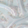 قماش شيفون من الحرير الخالص الفاخر باللون الأزرق الفاتح مع طباعة متعددة الألوان مع لوريكس معدني أخضر نيون بتصميم زهور-D15466