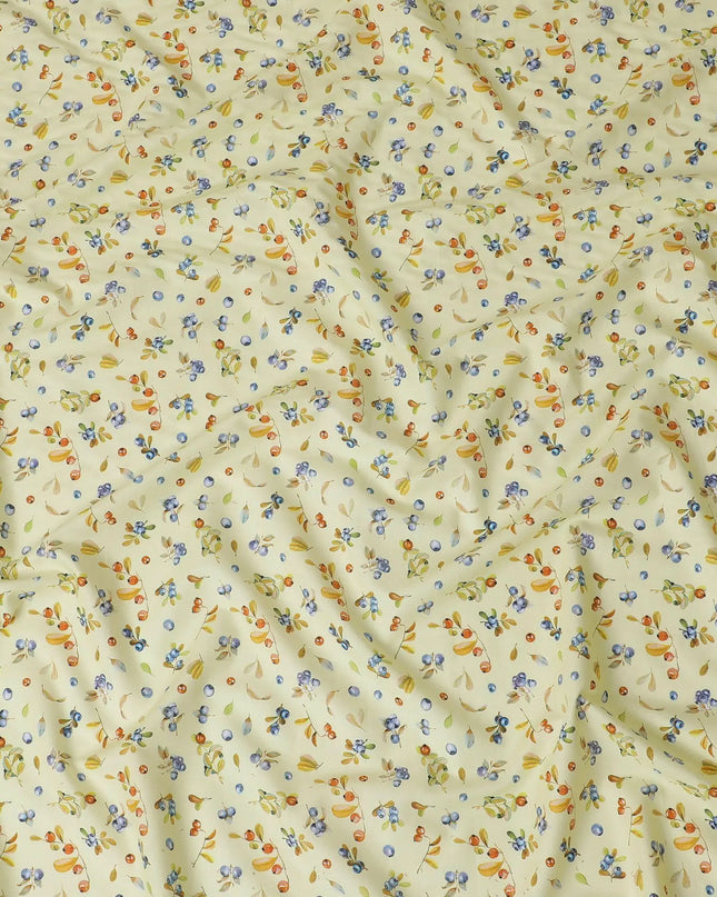 Yellow cotton lawn fabric with multicolor print in fancy design-D15457 Regal Fabrics
