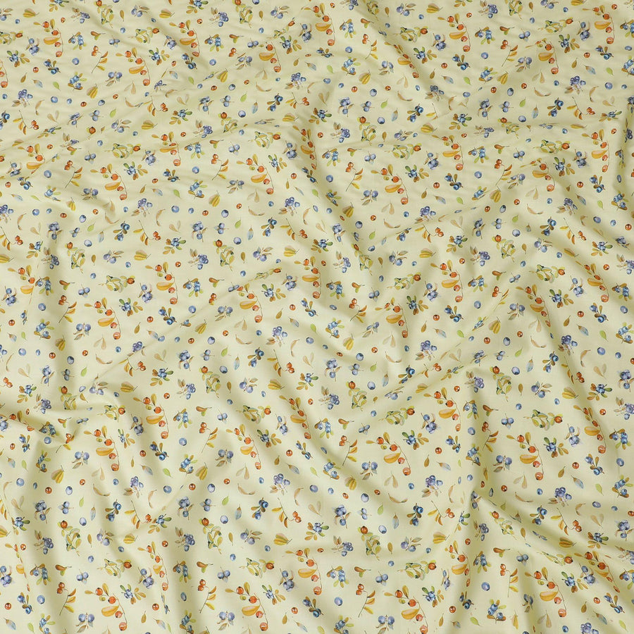 قماش قطني أصفر اللون مع طباعة متعددة الألوان بتصميم فاخر-D15457