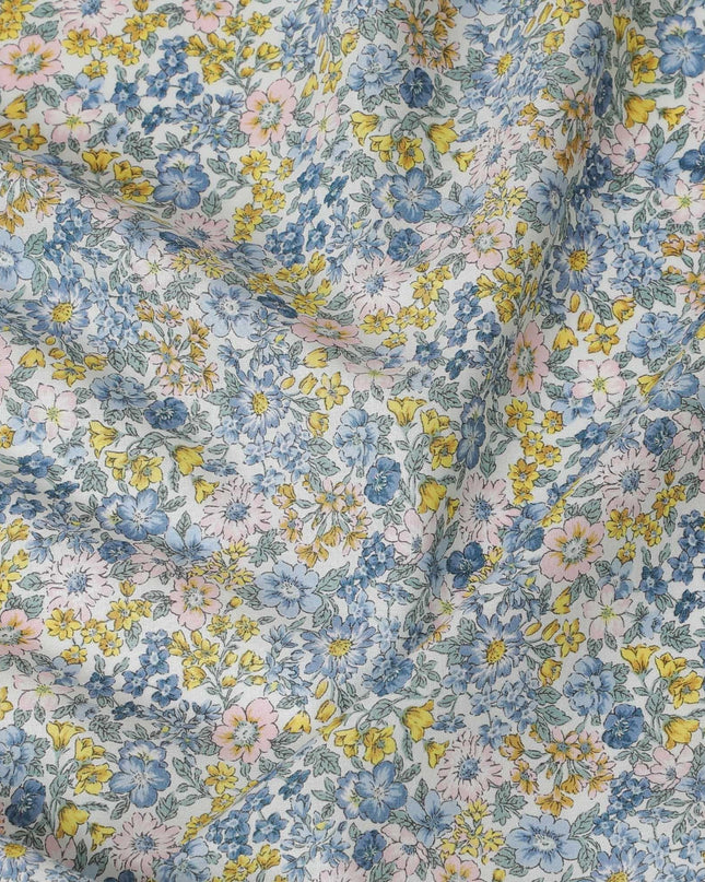Powder blue cotton lawn fabric with multicolor print in fancy design-D15214 Regal Fabrics