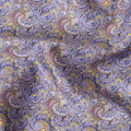 Royal blue cotton satin fabric with mustard yellow, scarlet red and lavender print in Paisley design-D11925 Regal Fabrics
