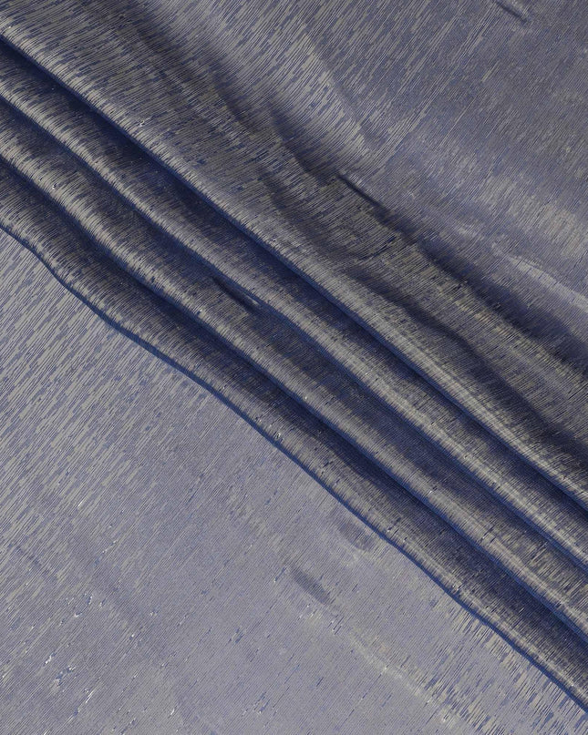 قماش شيفون من الحرير الخالص باللون الأزرق مع لوركس معدني ذهبي بتصميم مخطط -D12438