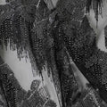 Black nylon tulle fabric with silver embroidery in fancy design-D5998