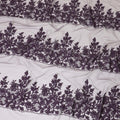 Plum nylon tulle fabric with same tone fancy embroidery in floral design-D7748