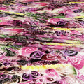 White Premium Italian silk chiffon dirac (makmal) fabric with multicolor print having velvet jacquard in floral design-D8698 Regal Fabrics