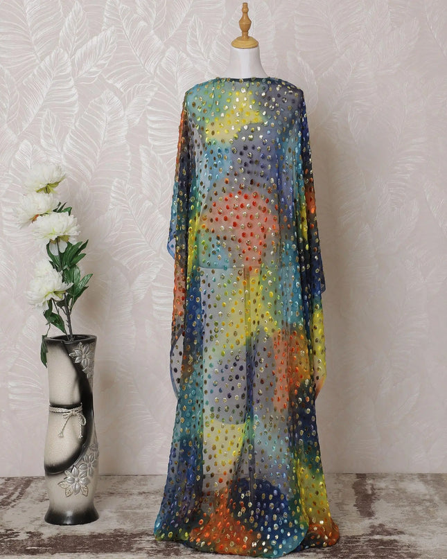 Multicolor Premium pure silk blended velvet makmal dirac fabric with gold metallic lurex in dot design-D14885 Regal Fabrics
