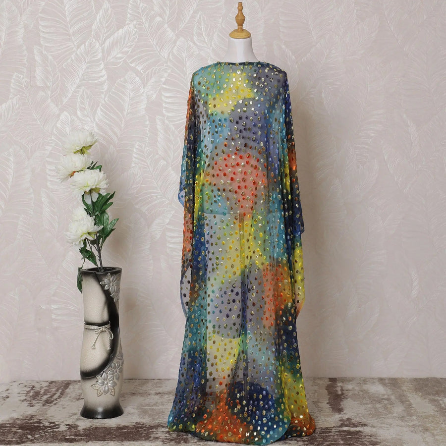 Multicolor Premium pure silk blended velvet makmal dirac fabric with gold metallic lurex in dot design-D14885 Regal Fabrics