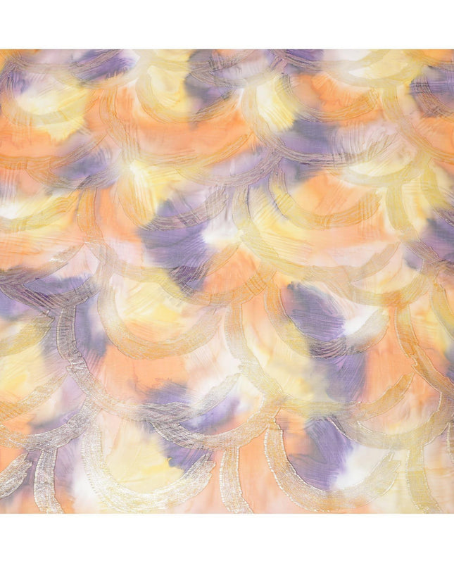 قماش شيفون من الحرير الخالص متعدد الألوان مع لوريكس معدني ذهبي بتصميم تجريدي-D9696