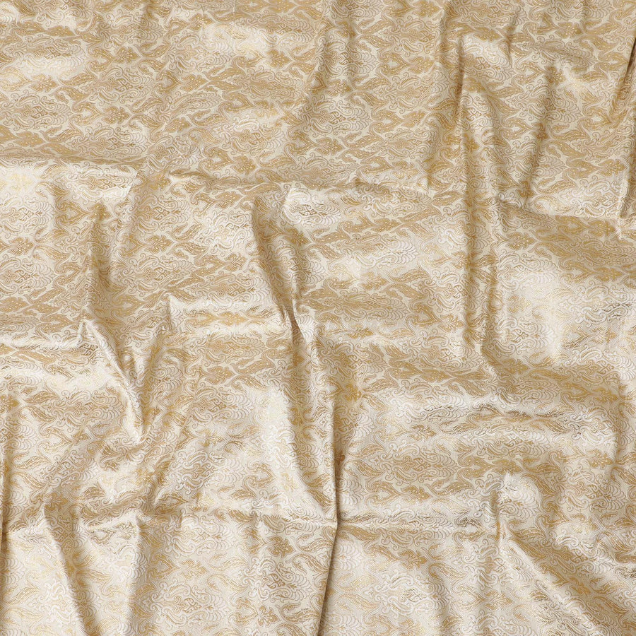 Latte beige silk brocade fabric with same tone viscose and gold metallic lurex in paisley design-D11313
