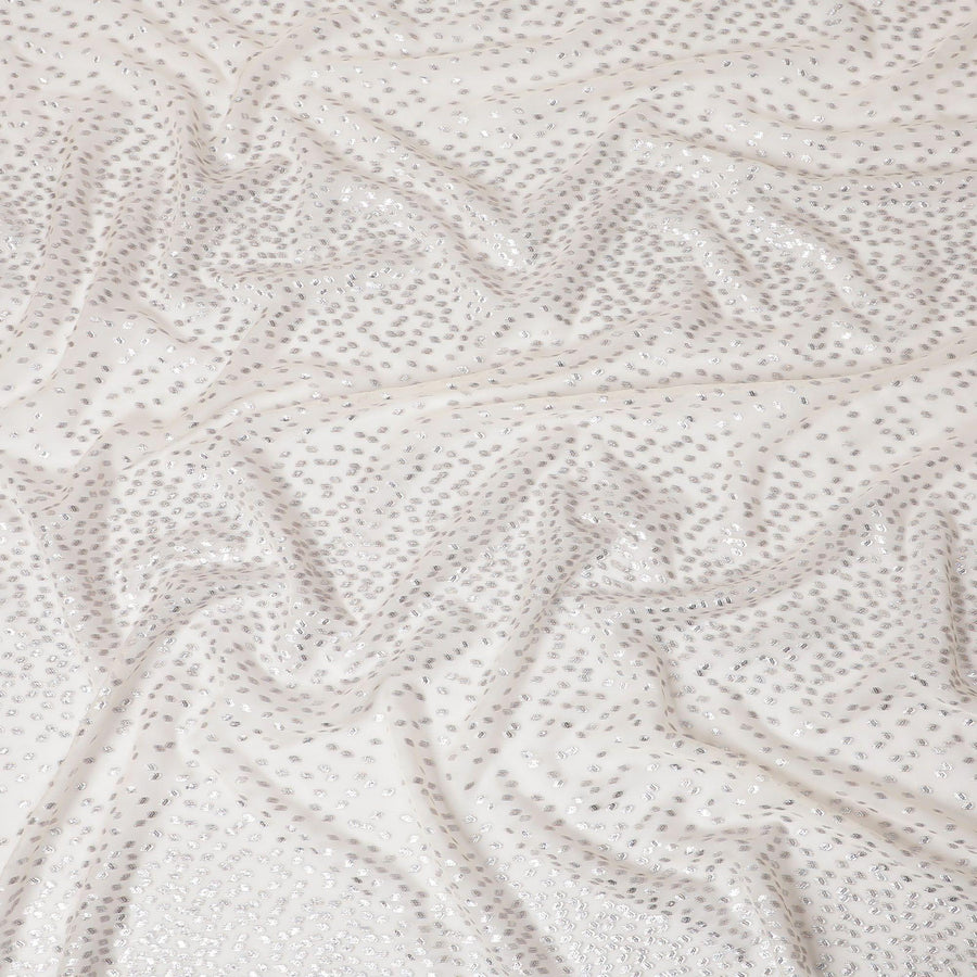 قماش شيفون من الحرير الخالص باللون البيج الفاتح مع لوركس معدني متعدد الألوان بتصميم فاخر -D13146