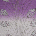 Off white to lavender georgette chiffon fabric with silver embroidery, beads, sequins having gold and lavender stone work in leaf design