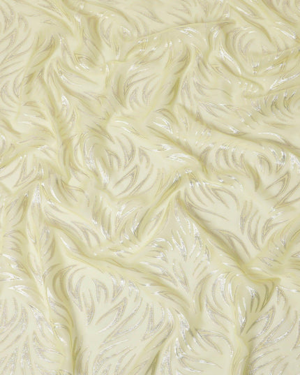 قماش شيفون من الحرير الخالص الفاخر ذو زهرة الشمس الصفراء مع لوريكس معدني ذهبي بتصميم زهور - D14155