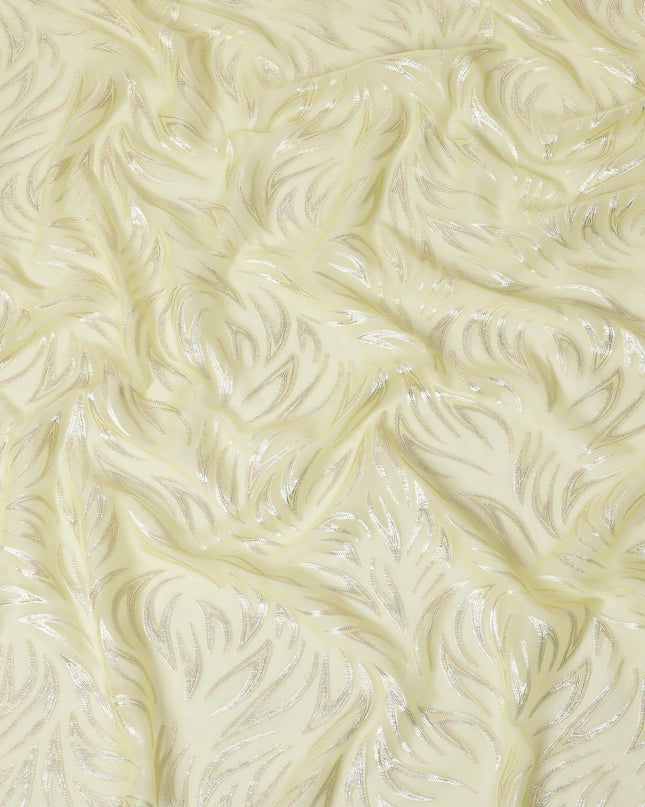 قماش شيفون من الحرير الخالص الفاخر ذو زهرة الشمس الصفراء مع لوريكس معدني ذهبي بتصميم زهور - D14155