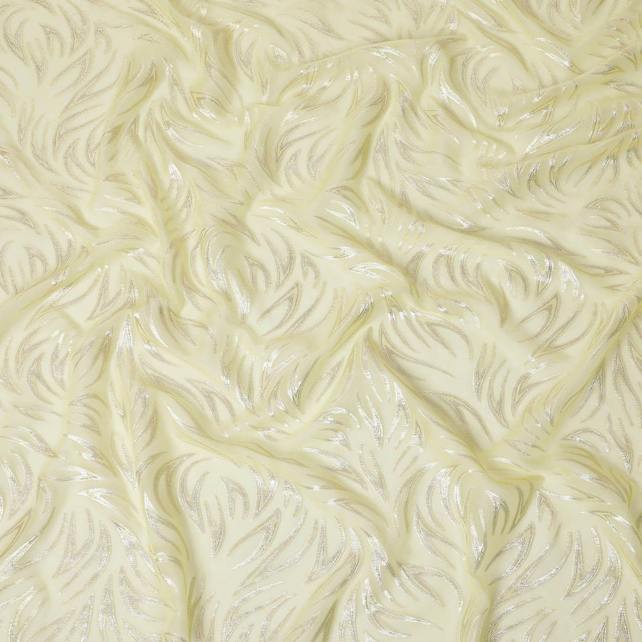 قماش شيفون من الحرير الخالص الفاخر ذو زهرة الشمس الصفراء مع لوريكس معدني ذهبي بتصميم زهور - D14155