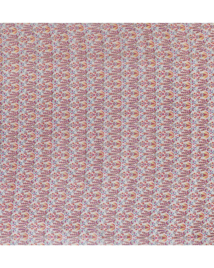 نسيج من الحرير القطني الممزوج باللون الرمادي السحابي مع تطريز متعدد الألوان بتصميم الأزهار-D15468