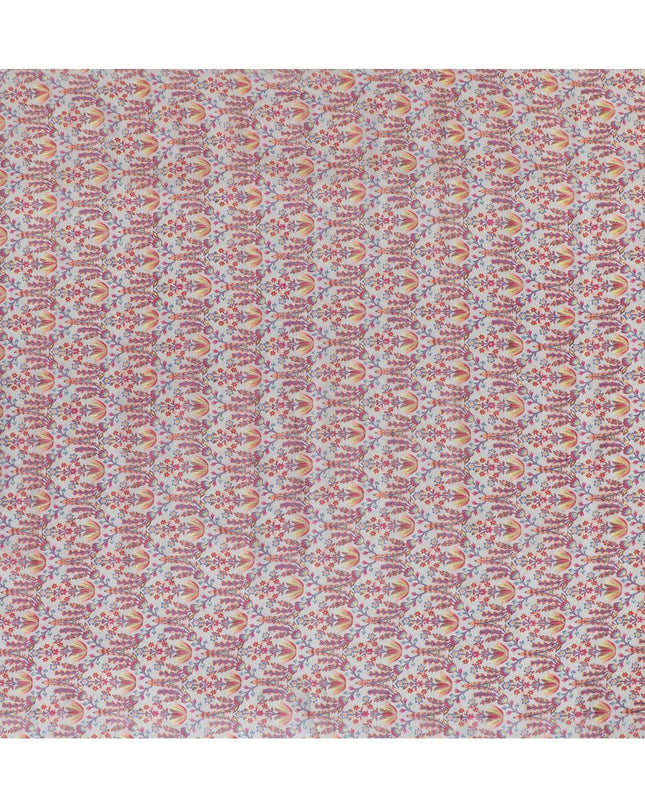 نسيج من الحرير القطني الممزوج باللون الرمادي السحابي مع تطريز متعدد الألوان بتصميم الأزهار-D15468