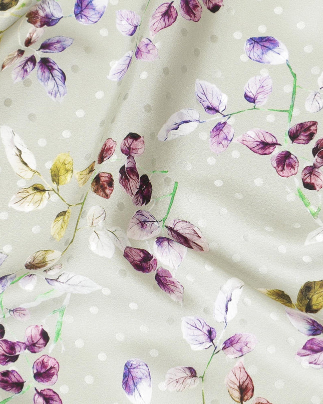 ساتان من الحرير الخالص الإيطالي الفاخر باللون الأخضر الغار مع جاكار منقط بنفس اللون مع طباعة متعددة الألوان بتصميم الأزهار-D9722